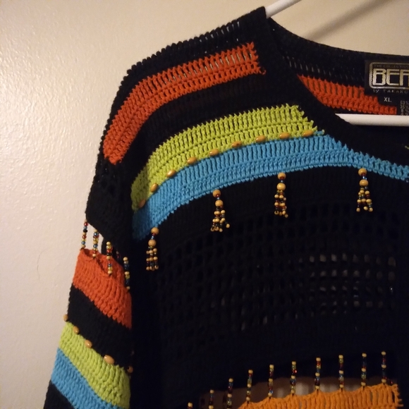 Vintage Berek Beaded Crochet Boho Aztec Cardigan, XL - Picture 2 of 16
